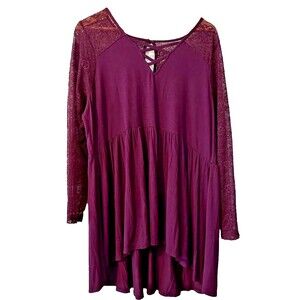Torrid Dress Womens SZ 3 Purple /Burgundy Long Sleeve Super Soft Knits Lace Toni